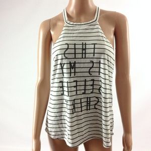 Derek Heart Women's Top Striped White/Black Size L